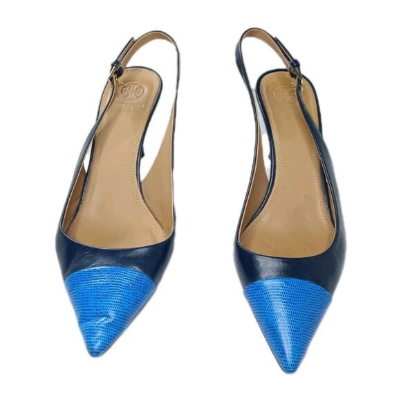 Tory Burch Penelope CapToe Slingback Pump Women's Shoes Size 9 Black Blue - Picture 4 of 12